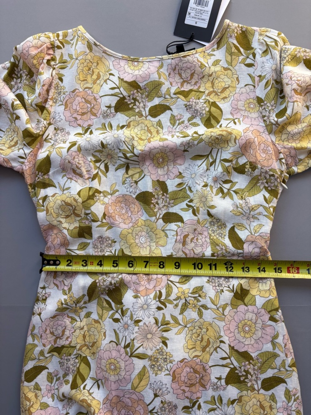 Who What Wear Small Linen Floral Tie Back Midi Dress Puff Sleeves & Side Pockets - Picture 9 of 11